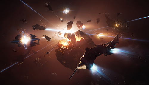 Nave em combate espacial em Star Citizen